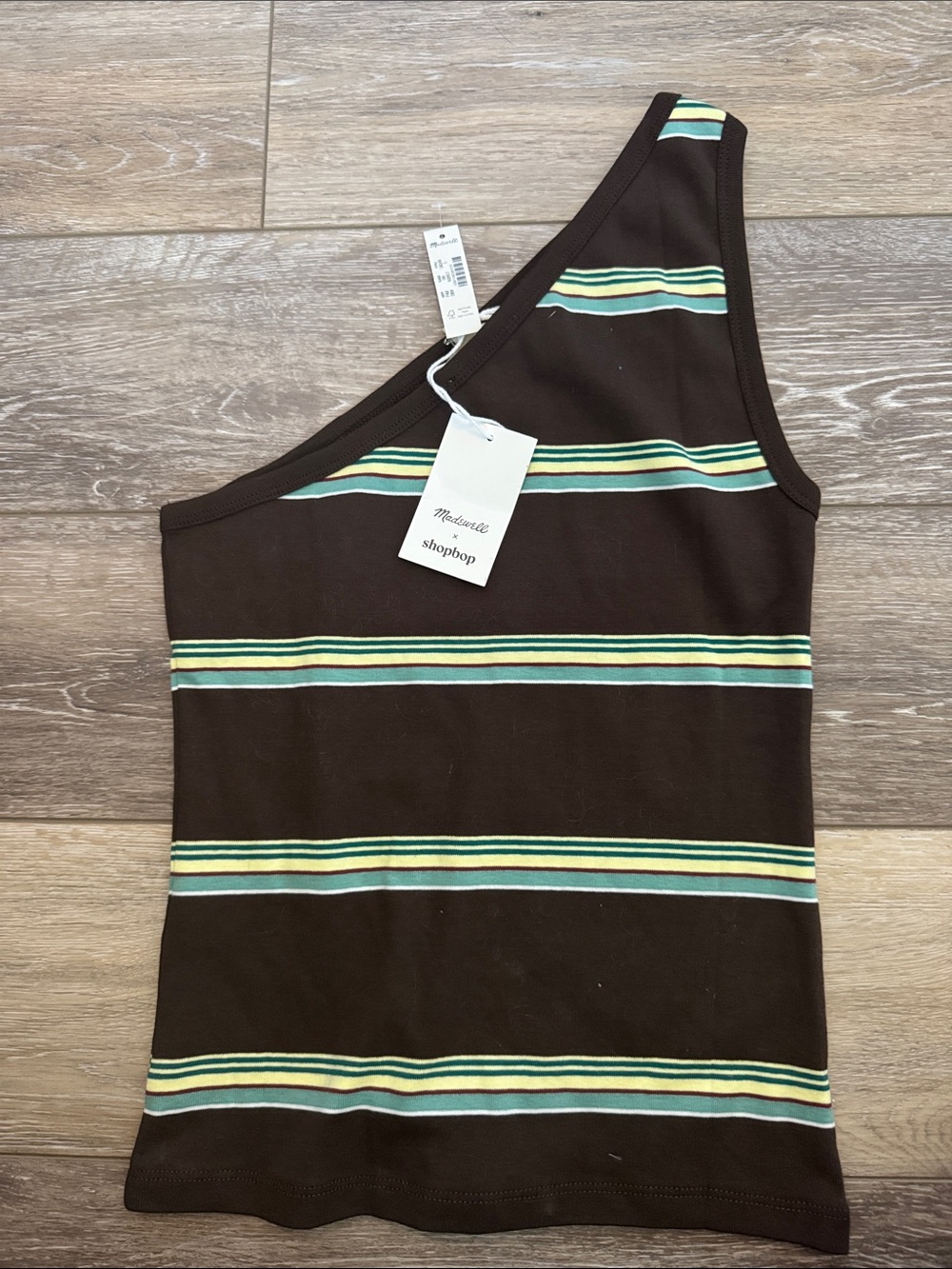 One-Shoulder Brown Striped Tank Top